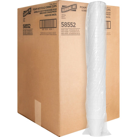 Genuine Joe 12 oz Foam Cups: White Hot/Cold Drink Cups