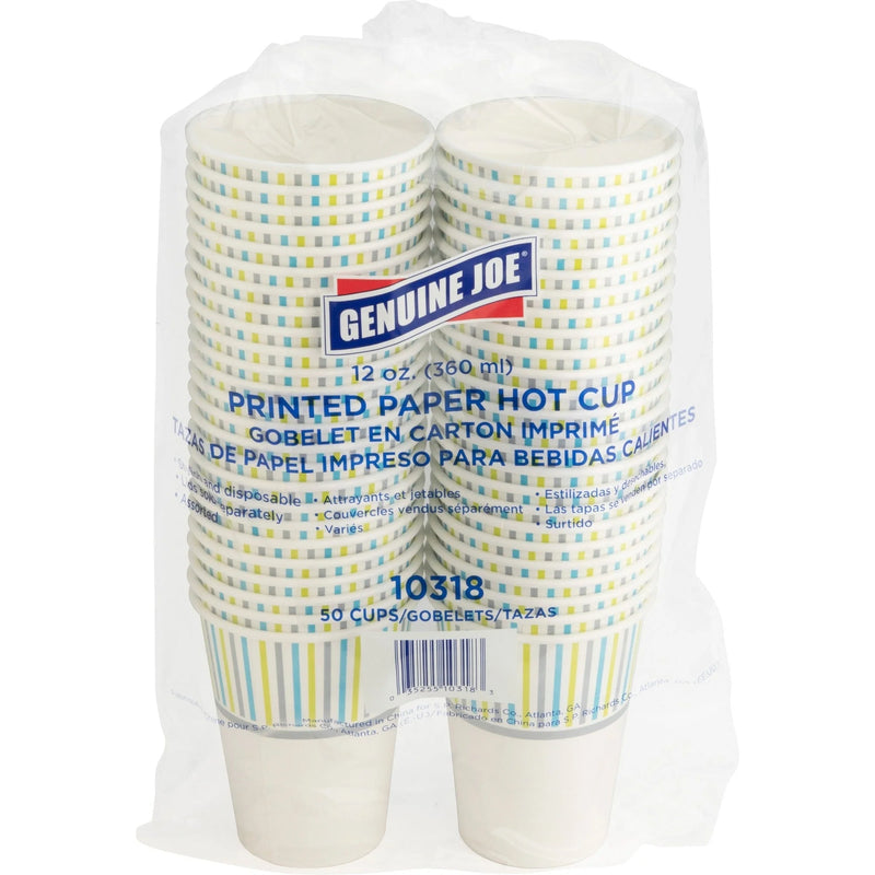Genuine Joe 12 oz Hot Beverage Cups - fl - Assorted - Paper - Chocolate Cappuccino Tea Coffee - 50 / Pack