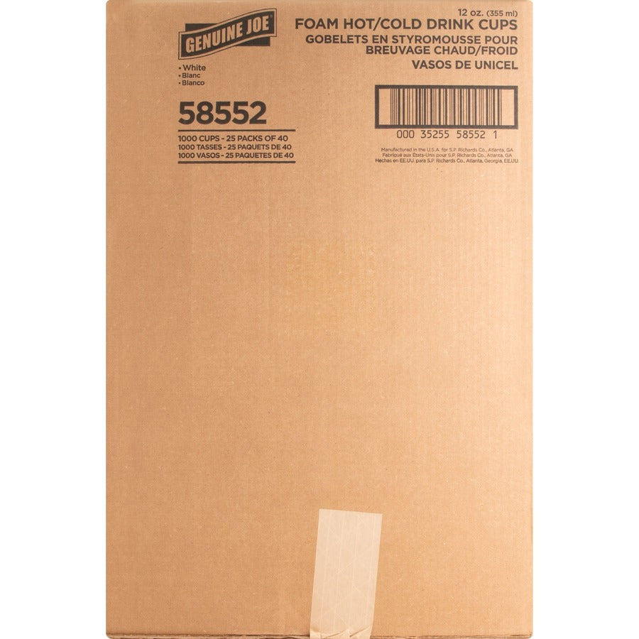 Genuine Joe 12 oz Hot/Cold Foam Cups - fl - White - Hot Drink Cold - 40/Pack - 25 / Carton