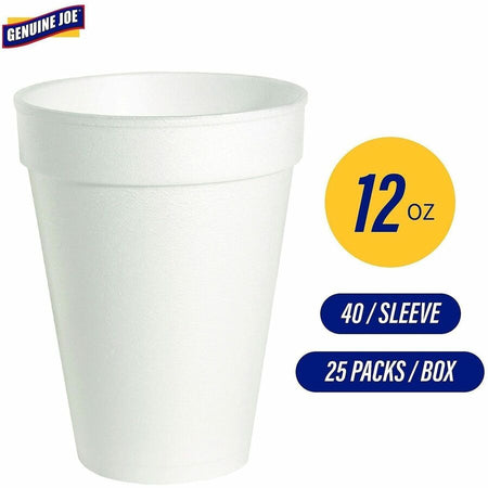 Genuine Joe 12 oz Hot/Cold Foam Cups - fl - White - Hot Drink Cold - 40/Pack - 25 / Carton