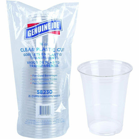 Genuine Joe 16 oz Clear Plastic Cups - fl - Cold Drink Beverage - 25 / Pack
