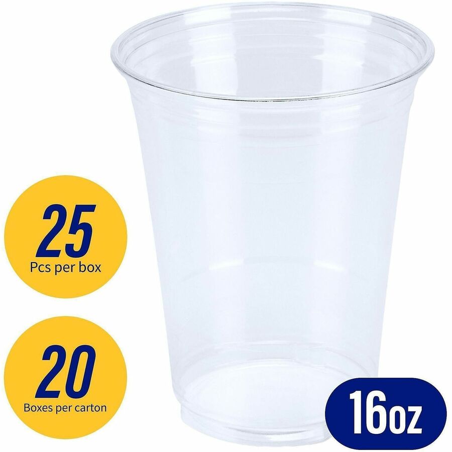 Genuine Joe 16 oz Clear Plastic Cups - fl - Cold Drink Beverage - 25/Pack - 20 / Carton