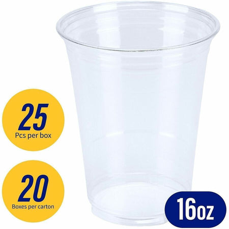 Genuine Joe 16 oz Clear Plastic Cups - fl - Cold Drink Beverage - 25/Pack - 20 / Carton