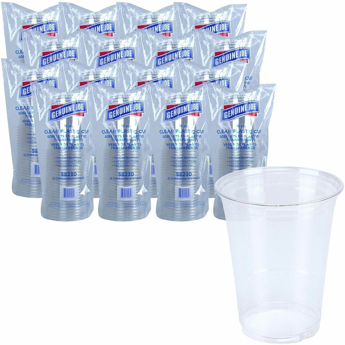 Genuine Joe 16 oz Clear Plastic Cups - fl - Cold Drink Beverage - 25/Pack - 20 / Carton