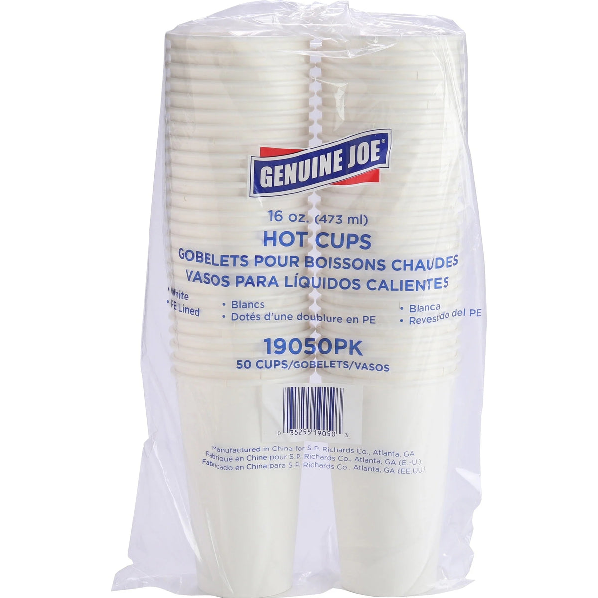 Genuine Joe 16 oz Disposable Hot Cups - White - 50 Pack