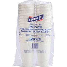 Genuine Joe 16 oz Disposable Hot Cups - White - 50 Pack