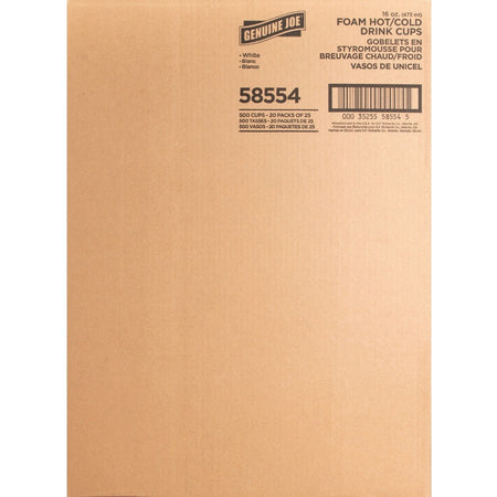 Genuine Joe 16 oz Hot/Cold Foam Cups - fl - White - Hot Drink Cold - 25/Pack - 20 / Carton