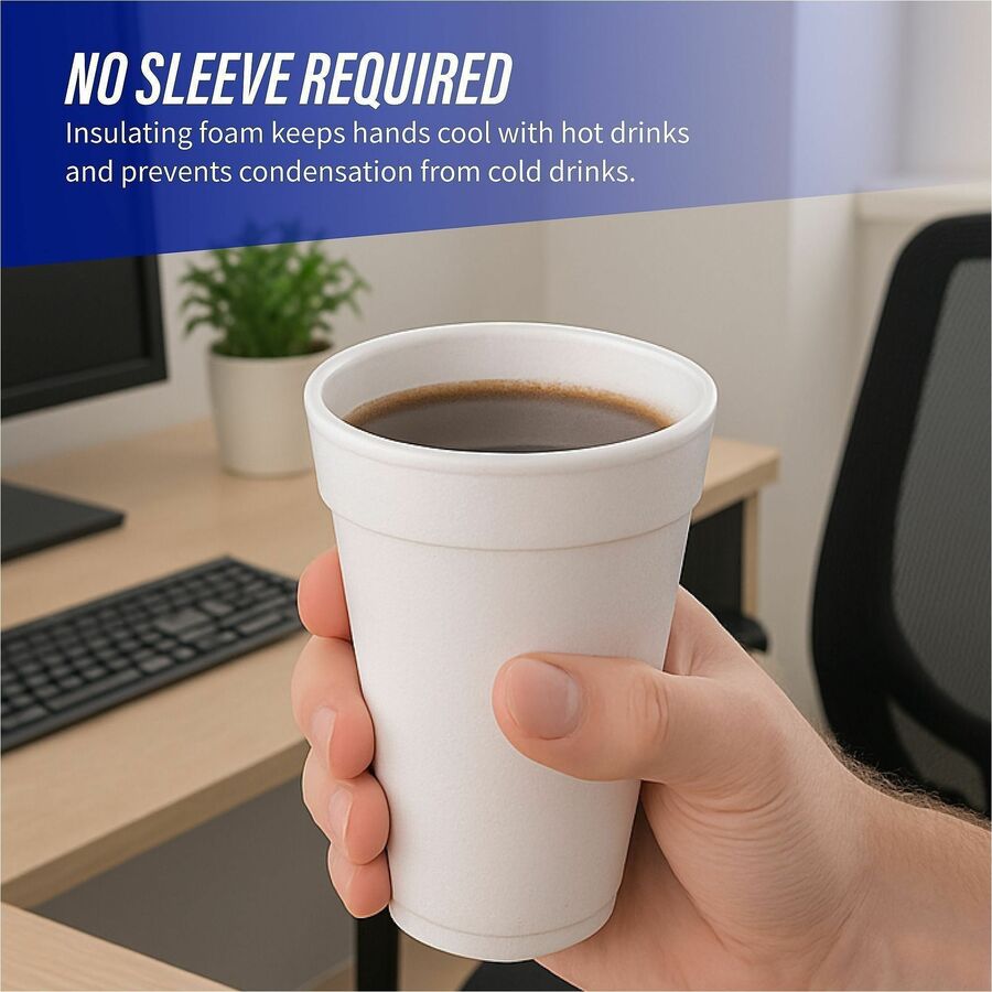 Genuine Joe 16 oz Hot/Cold Foam Cups - fl - White - Hot Drink Cold - 25/Pack - 20 / Carton