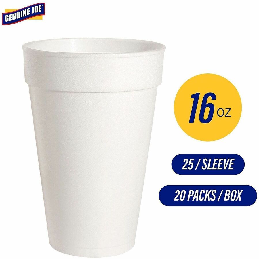 Genuine Joe 16 oz Hot/Cold Foam Cups - fl - White - Hot Drink Cold - 25/Pack - 20 / Carton