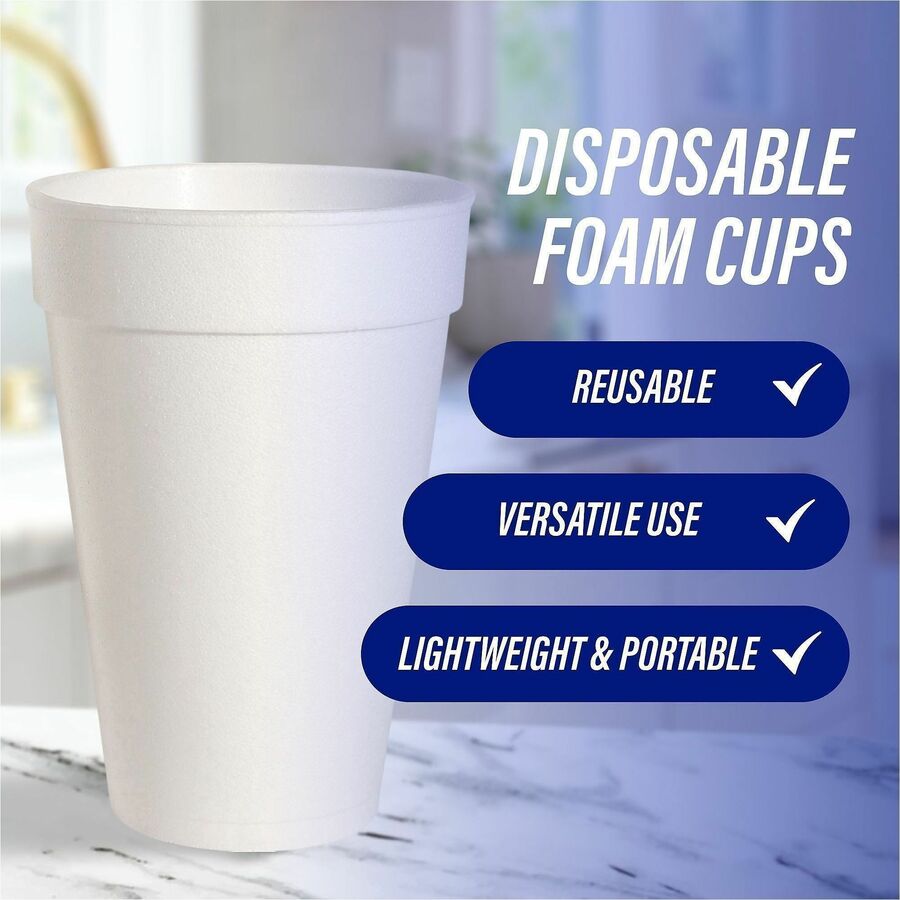 Genuine Joe 16 oz Hot/Cold Foam Cups - fl - White - Hot Drink Cold - 25/Pack - 20 / Carton