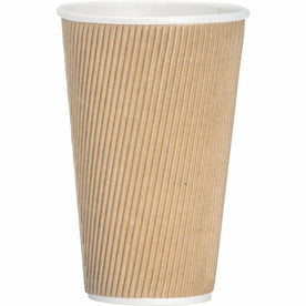 Genuine Joe 16 oz Rippled Hot Cups: Brown Drink Beverage Bundle - Cups