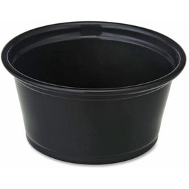 Genuine Joe 2 oz Portion Cups: Black Polystyrene 50/Bag - Food Storage