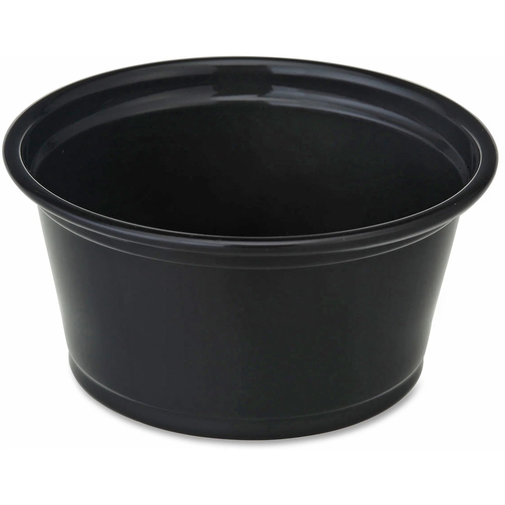 Genuine Joe 2 oz Portion Cups: Black Polystyrene 50/Bag - Food Storage