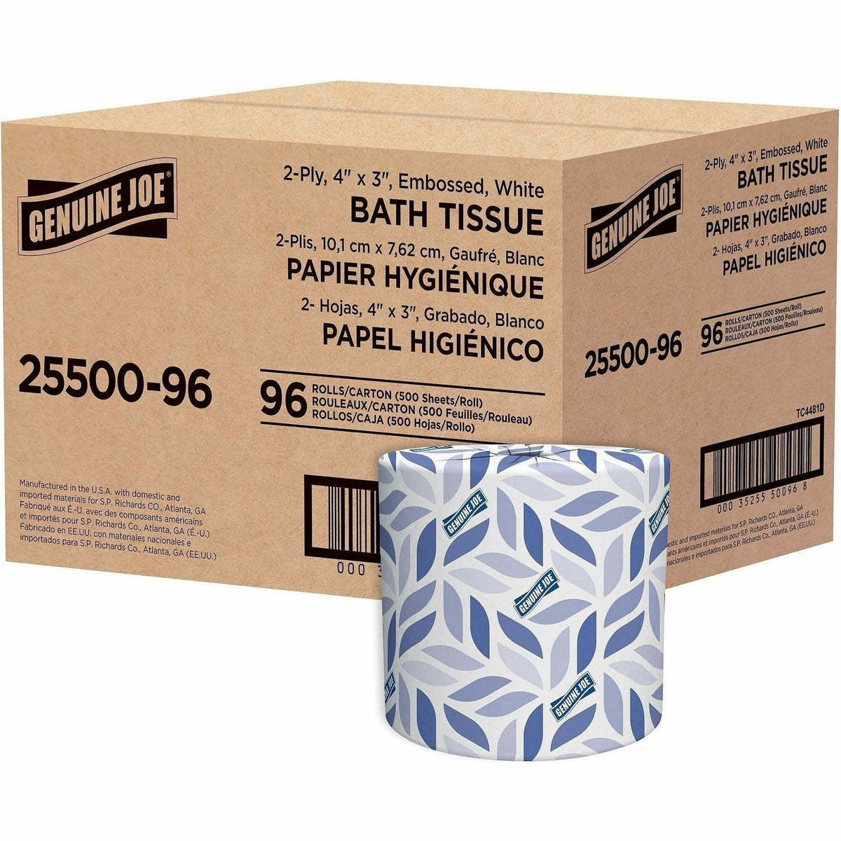 Genuine Joe 2-ply Standard Bath Tissue Rolls - 2 Ply - 4’’ Width x 3.20’’ Length - 500 Sheets/Roll - 1 5/8’’ Core