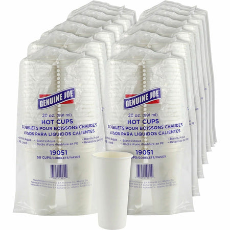 Genuine Joe 20 oz Disposable Hot Cups - fl - White - Polyurethane - Coffee Drink Picnic Company Tea Chocolate