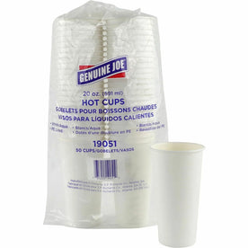 Genuine Joe 20 oz Disposable Hot Cups - White Polyurethane - 50 Pack