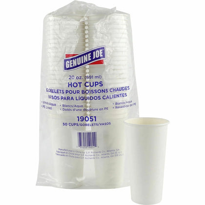 Genuine Joe 20 oz Disposable Hot Cups - White Polyurethane - 50 Pack