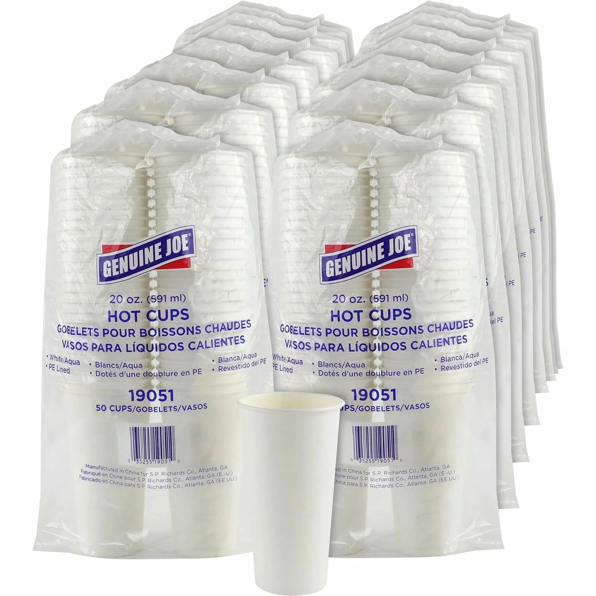 Genuine Joe 20 oz Disposable Hot Cups - White Polyurethane for Coffee & Tea