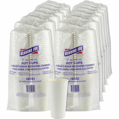 Genuine Joe 20 oz Disposable Hot Cups - White Polyurethane for Coffee & Tea