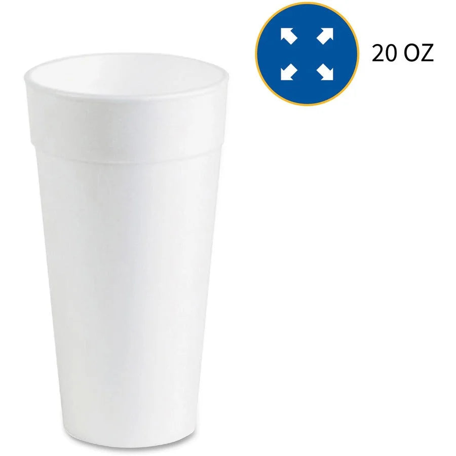 Genuine Joe 20 oz Foam Cups: White Styrofoam for Hot & Cold Drinks - Cups