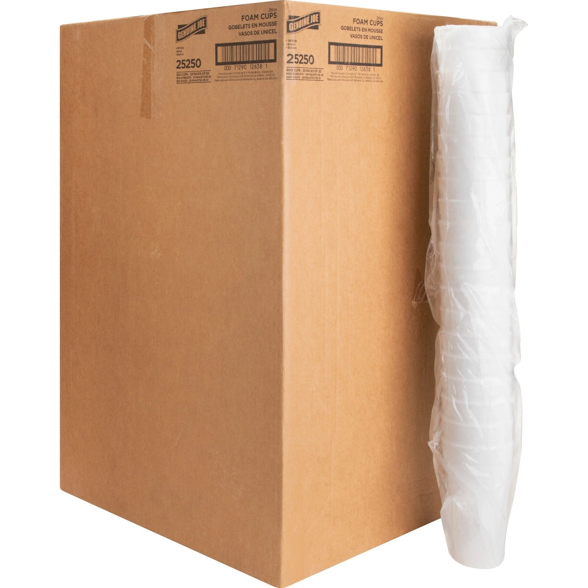Genuine Joe 20 oz Foam Cups: White Styrofoam for Hot & Cold Drinks - Cups