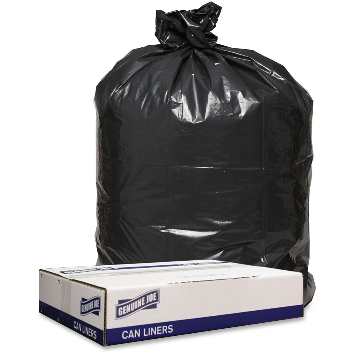 Genuine Joe 56 gal Black Can Liners - Low Density Recycled - 100/Carton - Trash Bags &