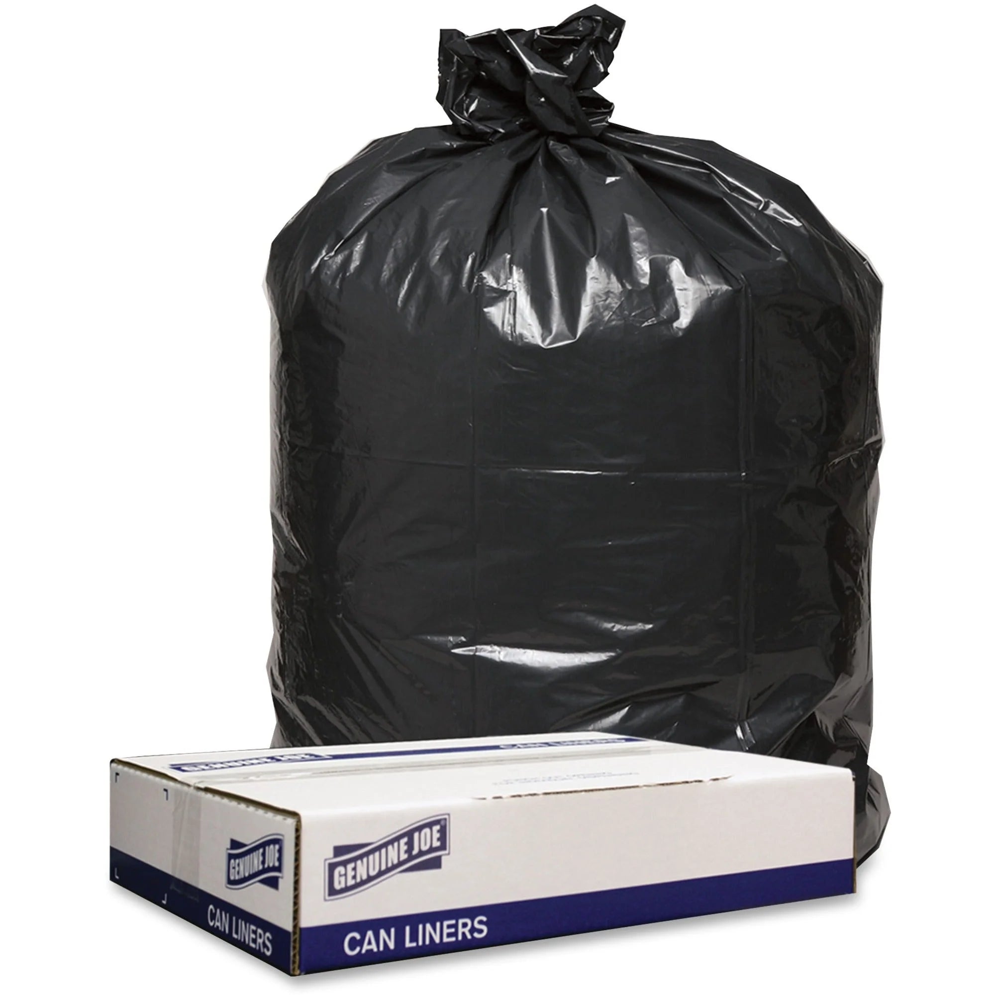Genuine Joe 56 gal Black Can Liners - Low Density Recycled - 100/Carton - Trash Bags &