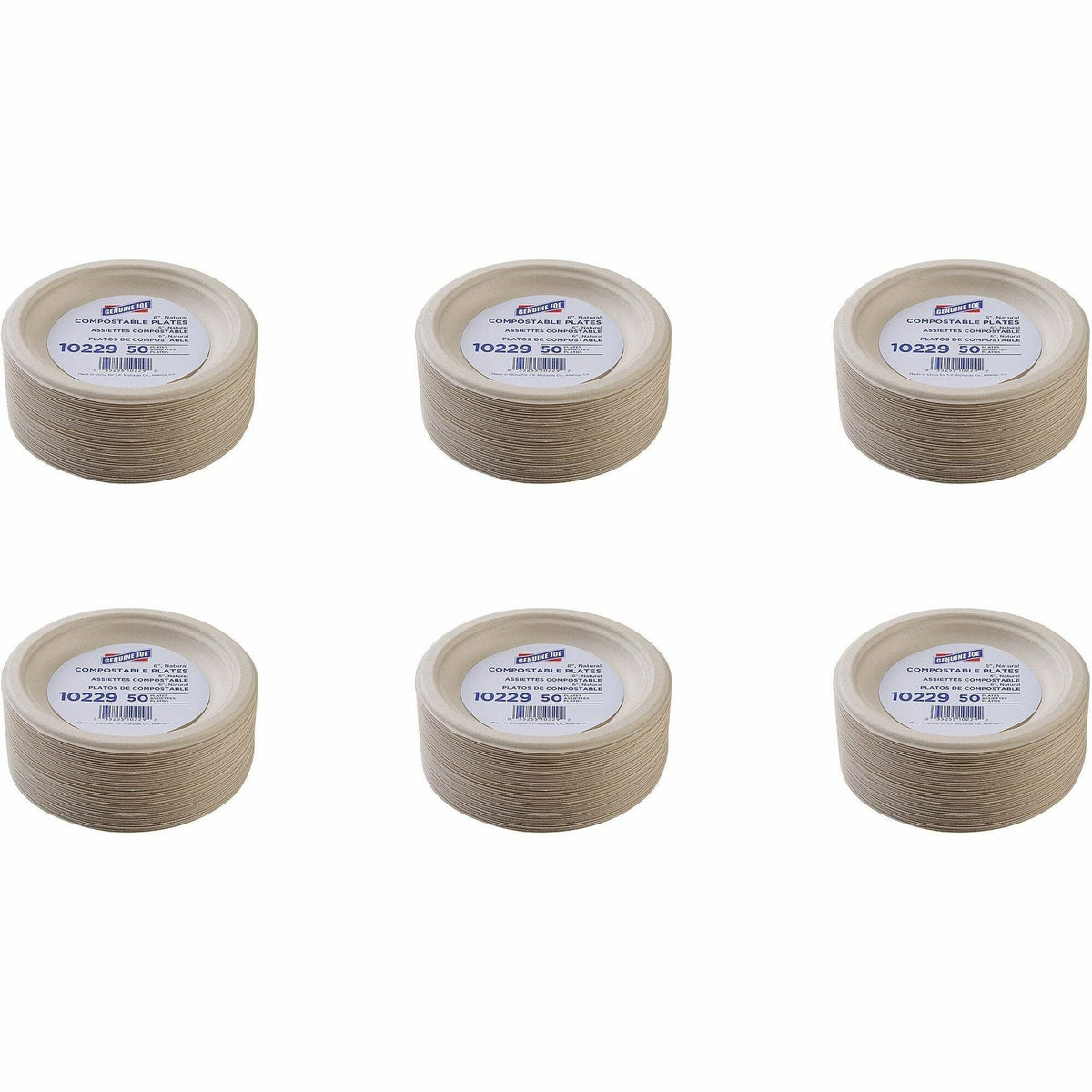 Genuine Joe 6’’ Compostable Plates - Breakroom Office - Disposable - Diameter - White Natural - Sugarcane Body - 50/Pack
