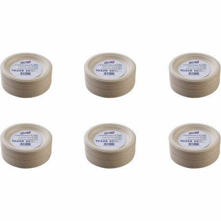 Genuine Joe 6’’ Compostable Plates - Breakroom Office - Disposable - Diameter - White Natural - Sugarcane Body - 50/Pack