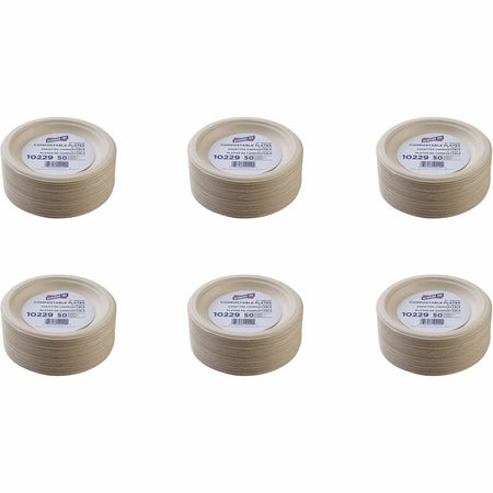 Genuine Joe 6’’ Compostable Plates - Breakroom Office - Disposable - Diameter - White Natural - Sugarcane Body - 50/Pack