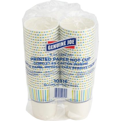 Genuine Joe 8 oz Hot Beverage Cups - Assorted Paper for Drinks - 50/Pack