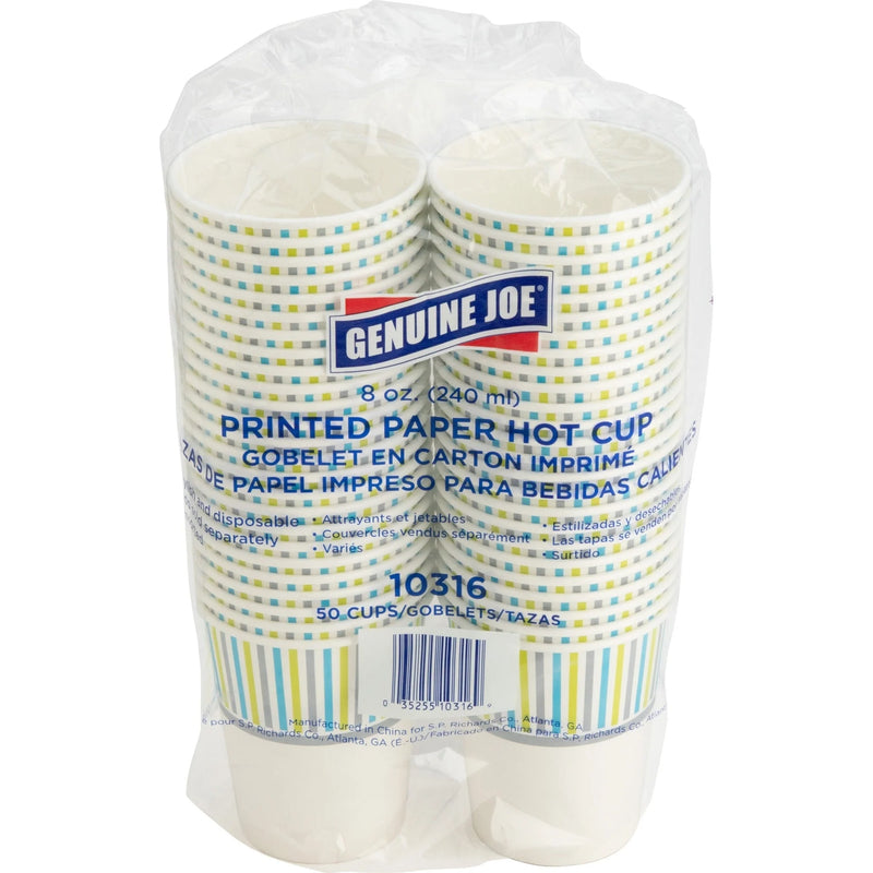 Genuine Joe 8 oz Hot Beverage Cups - fl - Assorted - Paper - Chocolate Cappuccino Tea Coffee - 50 / Pack
