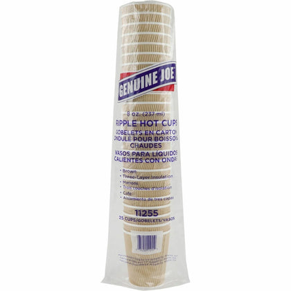 Genuine Joe 8 oz Rippled Hot Cups - Brown - 25 Pack