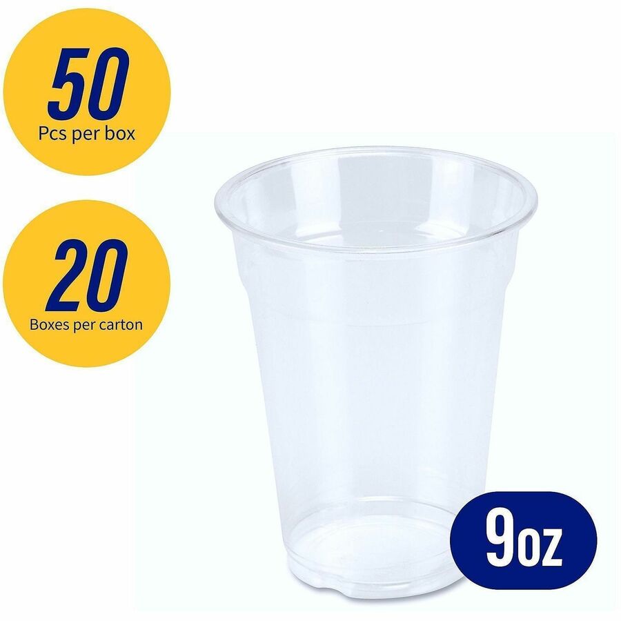 Genuine Joe 9 oz Clear Plastic Cups - fl - Cold Drink Beverage - 50/Pack - 20 / Carton