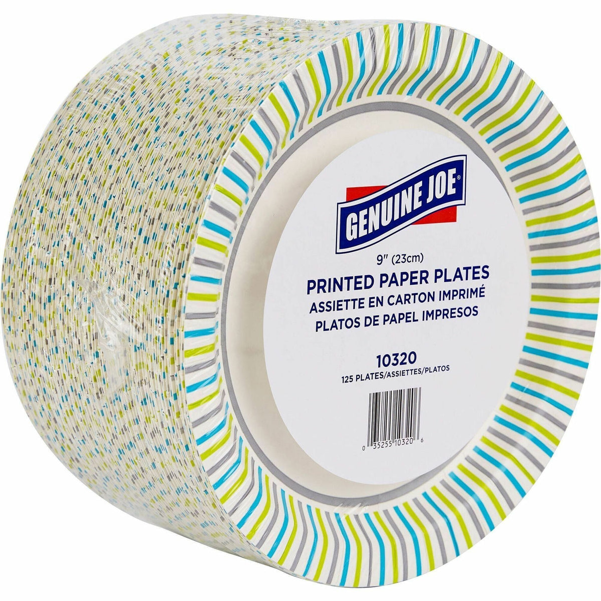 Genuine Joe 9’’ Printed Paper Plates - Disposable - Diameter - Assorted - 125 / Pack
