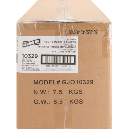 Genuine Joe 9’’ Reusable Plastic Plates - Serving - Disposable - Diameter - White - Body - 125/Pack - 4 / Carton