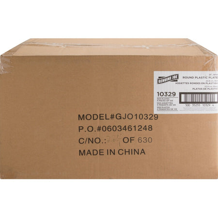 Genuine Joe 9’’ Reusable Plastic Plates - Serving - Disposable - Diameter - White - Body - 125/Pack - 4 / Carton