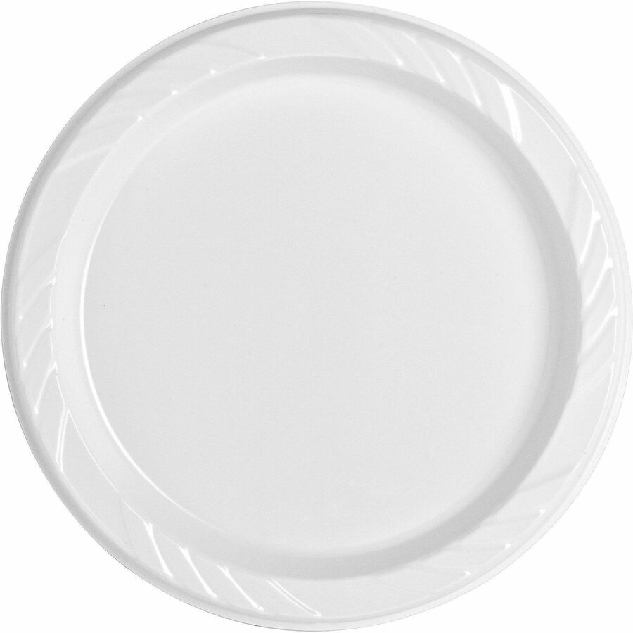 Genuine Joe 9’’ Reusable Plastic Plates - Serving - Disposable - Diameter - White - Body - 125 / Pack