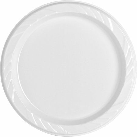 Genuine Joe 9’’ Reusable Plastic Plates - Serving - Disposable - Diameter - White - Body - 125 / Pack