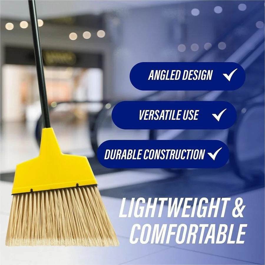 Genuine Joe Angle Broom - Polyvinyl Chloride (PVC) Bristle - 47’’ Handle Length - 54.5’’ Overall - Steel - 1 Each