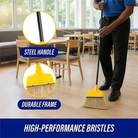 Genuine Joe Angle Broom - Polyvinyl Chloride (PVC) Bristle - 47’’ Handle Length - 54.5’’ Overall - Steel - 1 Each