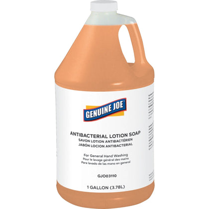 Genuine Joe Antibacterial Lotion Soap - 1 gal - Bacteria & Grime Remover - Orange Scent - Hand Soaps/Cleaners