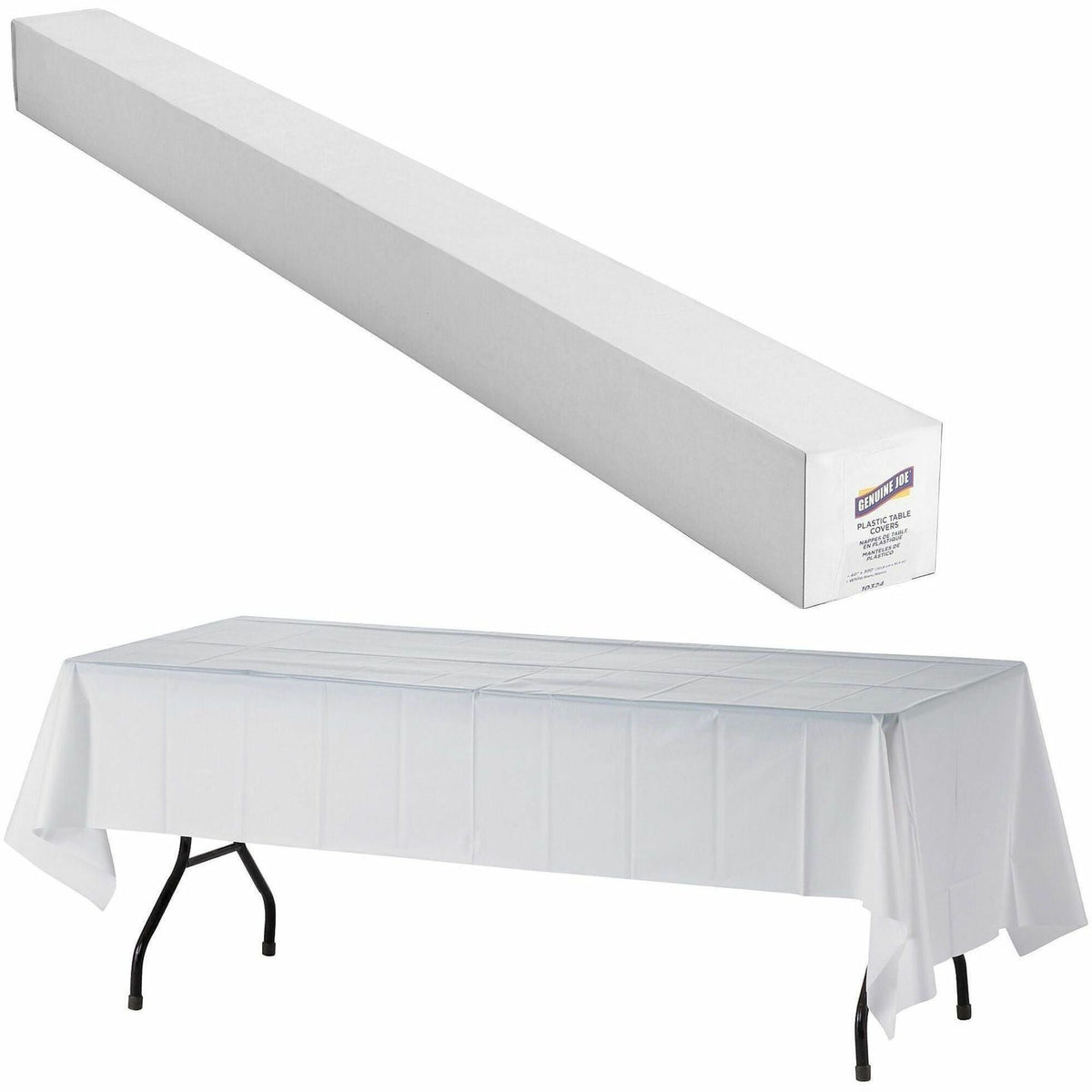 Genuine Joe Banquet-Size Plastic Tablecover - 300 ft Length x 40’’ Width - White - 1 Roll - Tablecloths