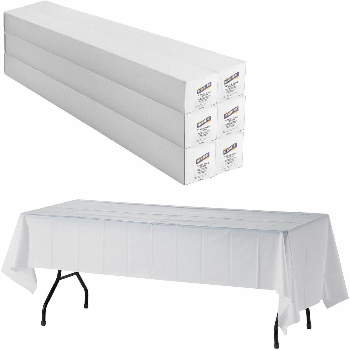Genuine Joe Banquet-Size Plastic Tablecover - 300 ft Length x 40’’ Width - White - 6 / Carton - Tablecloths