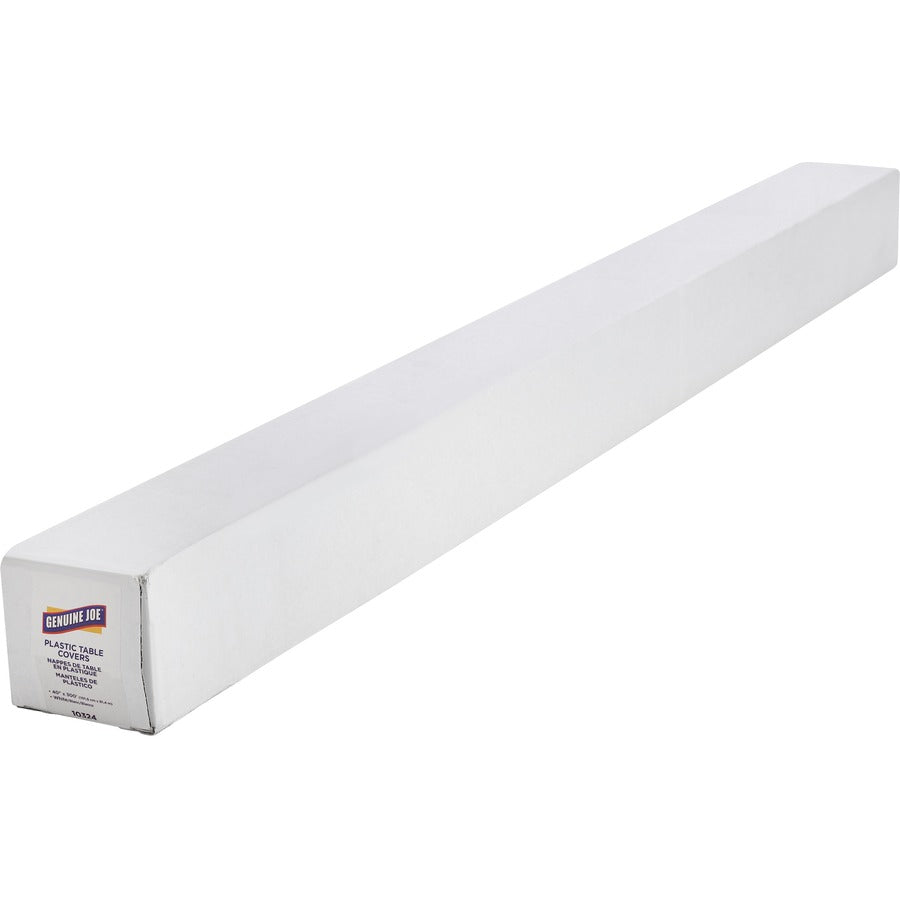 Genuine Joe Banquet-Size Plastic Tablecover - 300 ft Length x 40’’ Width - White - 6 / Carton - Tablecloths