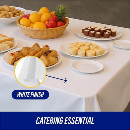 Genuine Joe Banquet-Size Plastic Tablecover - 300 ft Length x 40’’ Width - White - 6 / Carton - Tablecloths