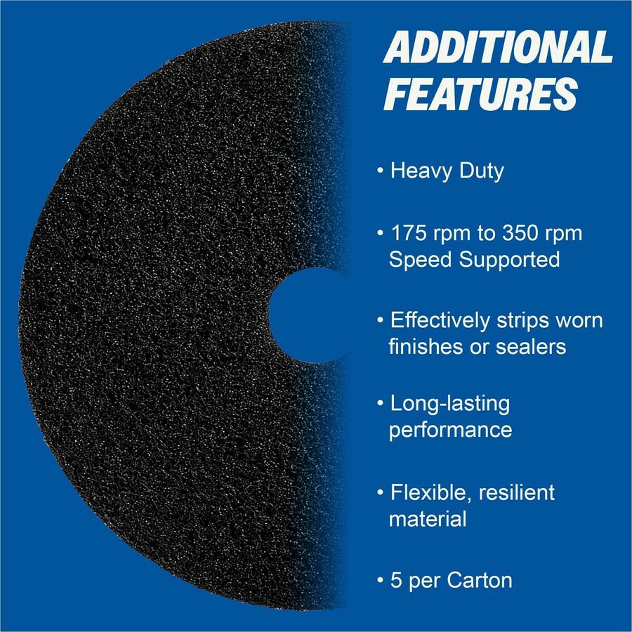 Genuine Joe Black Floor Stripping Pad - 17’’ Diameter x 1’’ Thickness - 175 rpm to 350 Speed Supported - Machines &