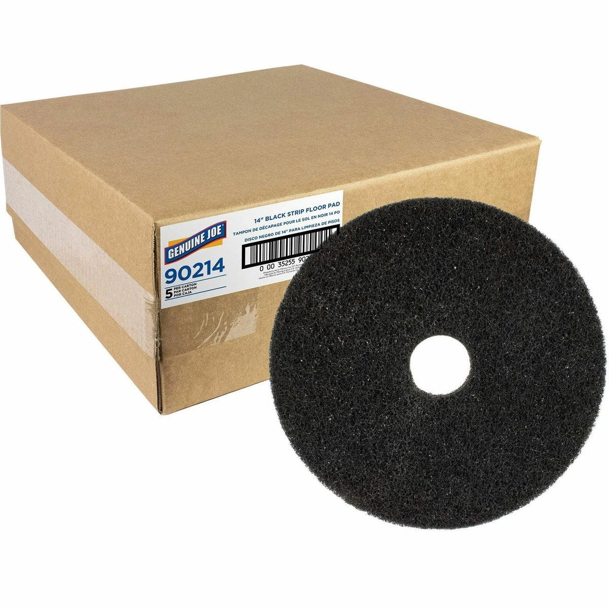 Genuine Joe Black Floor Stripping Pad 14’’ Diameter 5/Carton x 1’’ Thickness Heavy Duty Resin Fiber (GJO90214)