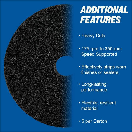 Genuine Joe Black Floor Stripping Pad - Heavy Duty 20’’ Diameter - 5/Carton - Machines & Accessories