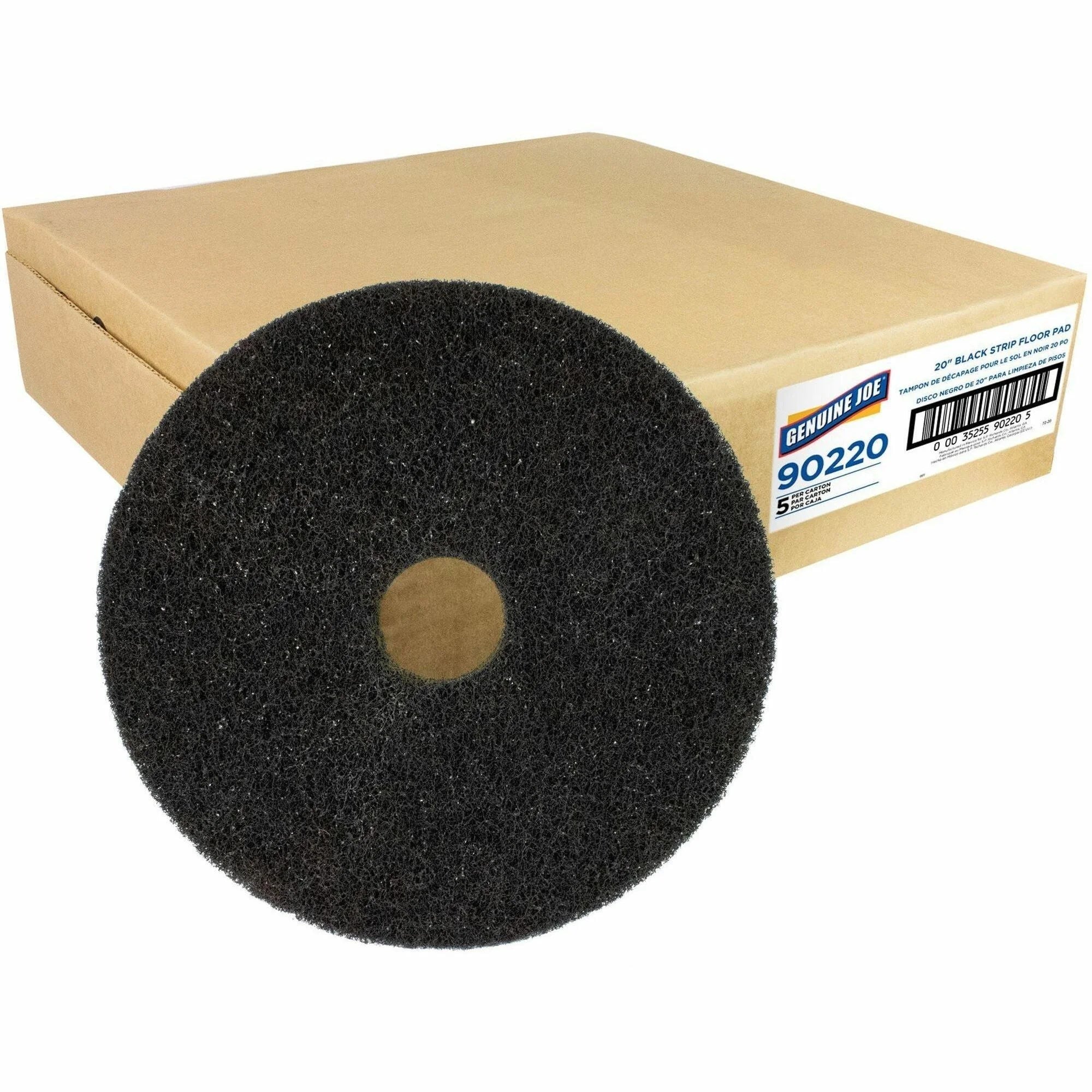 Genuine Joe Black Floor Stripping Pad - Heavy Duty 20’’ Diameter - 5/Carton - Machines & Accessories